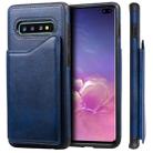 For Galaxy S10+ Shockproof Calf Texture Protective Case with Holder & Card Slots & Frame(Blue) - 1