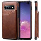 For Galaxy S10+ Shockproof Calf Texture Protective Case with Holder & Card Slots & Frame(Coffee) - 1