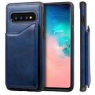 For Galaxy S10 Shockproof Calf Texture Protective Case with Holder & Card Slots & Frame(Blue) - 1