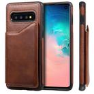 For Galaxy S10 Shockproof Calf Texture Protective Case with Holder & Card Slots & Frame(Coffee) - 1