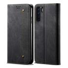 For OPPO A91 / F15 / Reno 3 Denim Texture Casual Style Horizontal Flip Leather Case with Holder & Card Slots & Wallet(Black) - 1