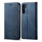 For OPPO A91 / F15 / Reno 3 Denim Texture Casual Style Horizontal Flip Leather Case with Holder & Card Slots & Wallet(Blue) - 1