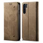 For OPPO A91 / F15 / Reno 3 Denim Texture Casual Style Horizontal Flip Leather Case with Holder & Card Slots & Wallet(Khaki) - 1