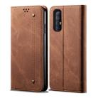 For OPPO Reno 3 Pro Denim Texture Casual Style Horizontal Flip Leather Case with Holder & Card Slots & Wallet(Brown) - 1