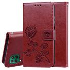 For Huawei P40 Lite Rose Embossed Horizontal Flip PU Leather Case with Holder & Card Slots & Wallet(Brown) - 1