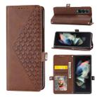 For Samsung Galaxy Z Fold4 Cubic Grid Calf Texture Leather Phone Case(Brown) - 1