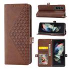 For Samsung Galaxy Z Fold3 5G Cubic Grid Calf Texture Leather Phone Case(Brown) - 1