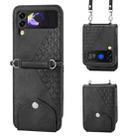 For Samsung Galaxy Z Flip4 Cubic Grid Calf Texture Leather Phone Case with Neck Lanyard(Black) - 1