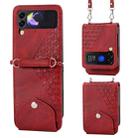 For Samsung Galaxy Z Flip4 Cubic Grid Calf Texture Leather Phone Case with Neck Lanyard(Red) - 1