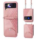 For Samsung Galaxy Z Flip4 Cubic Grid Calf Texture Leather Phone Case with Neck Lanyard(Rose Gold) - 1