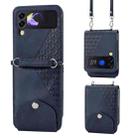 For Samsung Galaxy Z Flip4 Cubic Grid Calf Texture Leather Phone Case with Neck Lanyard(Blue) - 1