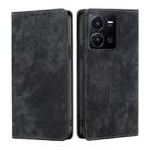 For vivo Y35 4G / Y22 / Y22s RFID Anti-theft Brush Magnetic Leather Phone Case(Black) - 1