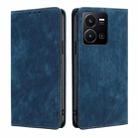 For vivo Y35 4G / Y22 / Y22s RFID Anti-theft Brush Magnetic Leather Phone Case(Blue) - 1