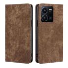 For vivo Y35 4G / Y22 / Y22s RFID Anti-theft Brush Magnetic Leather Phone Case(Brown) - 1
