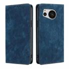 For Sharp Aquos Sense7 RFID Anti-theft Brush Magnetic Leather Phone Case(Blue) - 1