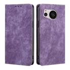 For Sharp Aquos Sense7 RFID Anti-theft Brush Magnetic Leather Phone Case(Purple) - 1