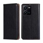 For vivo Y35 4G / Y22 / Y22s Gloss Oil Solid Color Magnetic Leather Phone Case(Black) - 1
