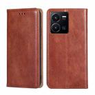 For vivo Y35 4G / Y22 / Y22s Gloss Oil Solid Color Magnetic Leather Phone Case(Brown) - 1