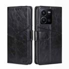 For vivo Y35 4G / Y22 / Y22s Geometric Stitching Leather Phone Case(Black) - 1