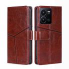 For vivo Y35 4G / Y22 / Y22s Geometric Stitching Leather Phone Case(Dark Brown) - 1