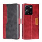 For vivo Y35 4G / Y22 / Y22s Contrast Color Side Buckle Leather Phone Case(Red + Black) - 1