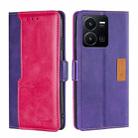 For vivo Y35 4G / Y22 / Y22s Contrast Color Side Buckle Leather Phone Case(Purple + Rose Red) - 1