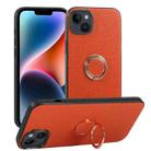 For iPhone 14 Litchi Texture Magnetic Phone Case with Ring Holder(Orange) - 1