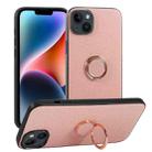For iPhone 14 Plus Litchi Texture Magnetic Phone Case with Ring Holder(Pink) - 1