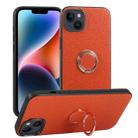 For iPhone 14 Plus Litchi Texture Magnetic Phone Case with Ring Holder(Orange) - 1