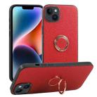 For iPhone 14 Plus Litchi Texture Magnetic Phone Case with Ring Holder(Red) - 1
