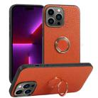 For iPhone 14 Pro Litchi Texture Magnetic Phone Case with Ring Holder(Orange) - 1