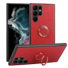 For Samsung Galaxy S22 Ultra 5G Litchi Texture Magnetic Phone Case with Ring Holder(Red) - 1