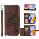 For Xiaomi Redmi Note 11 Pro Skin-feel Flowers Embossed Wallet Leather Phone Case(Brown) - 1
