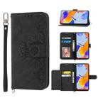 For Xiaomi Redmi Note 11 5G Skin-feel Flowers Embossed Wallet Leather Phone Case(Black) - 1