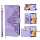 For Xiaomi Redmi Note 11 5G Skin-feel Flowers Embossed Wallet Leather Phone Case(Purple) - 1