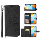 For Xiaomi Redmi 10C Skin-feel Flowers Embossed Wallet Leather Phone Case(Black) - 1