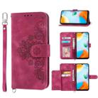 For Xiaomi Redmi 10C Skin-feel Flowers Embossed Wallet Leather Phone Case(Wine Red) - 1