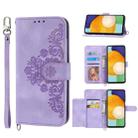 For Xiaomi Redmi 10 5G Skin-feel Flowers Embossed Wallet Leather Phone Case(Purple) - 1