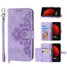 For Xiaomi 12 Ultra Skin-feel Flowers Embossed Wallet Leather Phone Case(Purple) - 1