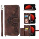 For Xiaomi 12 Ultra Skin-feel Flowers Embossed Wallet Leather Phone Case(Brown) - 1