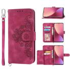 For Xiaomi 12 / 12X Skin-feel Flowers Embossed Wallet Leather Phone Case(Wine Red) - 1