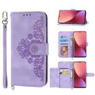 For Xiaomi 12T / 12T Pro / Redmi K50 Ultra Skin-feel Flowers Embossed Wallet Leather Phone Case(Purple) - 1