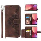 For Xiaomi 12T / 12T Pro / Redmi K50 Ultra Skin-feel Flowers Embossed Wallet Leather Phone Case(Brown) - 1