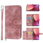 For Xiaomi 12 Pro Skin-feel Flowers Embossed Wallet Leather Phone Case(Pink) - 1
