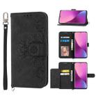 For Xiaomi 12 Lite Skin-feel Flowers Embossed Wallet Leather Phone Case(Black) - 1