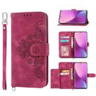For Xiaomi 12 Lite Skin-feel Flowers Embossed Wallet Leather Phone Case(Wine Red) - 1