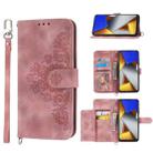 For Xiaomi Poco M4 Pro 4G Skin-feel Flowers Embossed Wallet Leather Phone Case(Pink) - 1