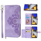 For Xiaomi Poco M4 Pro 4G Skin-feel Flowers Embossed Wallet Leather Phone Case(Purple) - 1