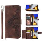 For Xiaomi Poco M4 Pro 4G Skin-feel Flowers Embossed Wallet Leather Phone Case(Brown) - 1