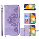 For Xiaomi Mi 11T / 11T Pro Skin-feel Flowers Embossed Wallet Leather Phone Case(Purple) - 1